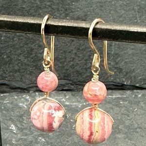 Romantic Pink and Gold Swirl Earrings